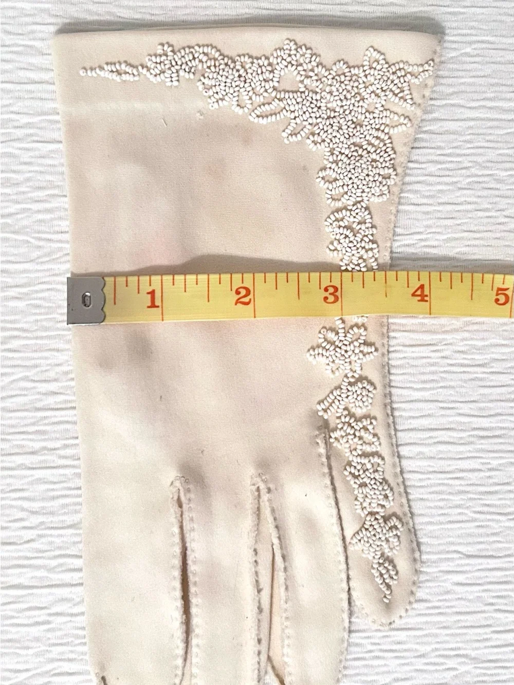 Vintage 50’s Women’s Ivory Wrist Length Hand Beaded Formal Wedding Gloves